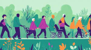 Illustration de la Journée de Solidarité 2025, montrant des personnes de différentes générations travaillant ensemble dans des tons verts et violets.