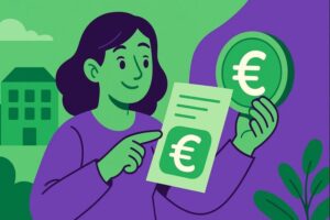 Illustration en style cartoon expliquant le montant net social pour la prime d’activité à partir d’un bulletin de salaire