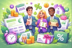 Illustration en mode cartoon des nouveautés paie 2026 avec les principaux changements en gestion de la paie