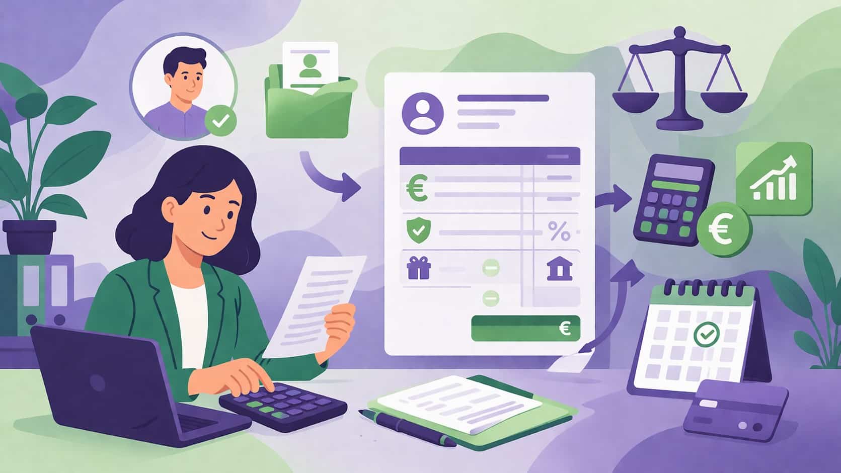 Illustration du bloc de compétences 1 du titre professionnel gestionnaire de paie montrant la création d’un bulletin de paie du brut au net avec calculs et cotisations sociales