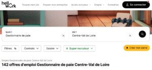 étude HelloWork sur le nombre d'offres d'emploi pour le poste de gestionnaire de paie dans le Centre-Val de Loire