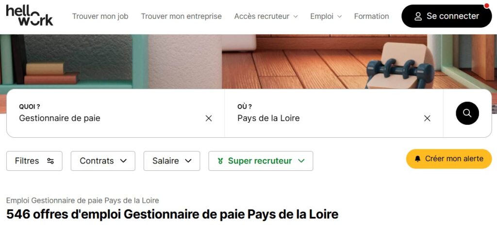 étude HelloWork sur le nombre d'offres d'emploi pour le poste de gestionnaire de paie dans les Pays de la Loire