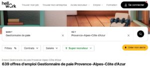 étude HelloWork portant sur le nombre d'offres d'emploi pour le poste de gestionnaire de paie en Provence-Alpes-Côte d'Azur (région PACA)