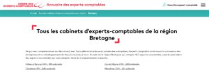 étude sur le nombre de cabinets d'expertise comptable en Bretagne selon l'annuaire de l'Ordre