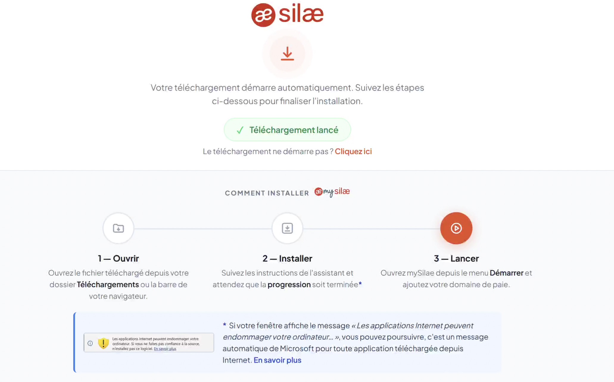 Téléchargement et installation de mySilae Paie MSIX depuis l’adresse Silae /start
