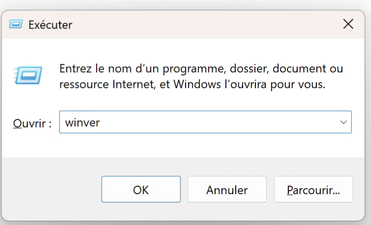 Vérifier la version de Windows avec winver avant d’installer mySilae Paie MSIX